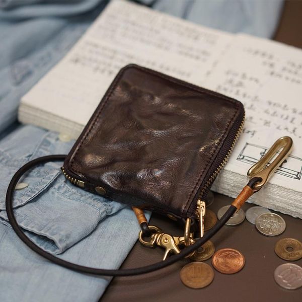 

wallets 2021 genuine leather wallet women men vintage handmade short small bifold zipper purse female male with coin pocket bag, Red;black