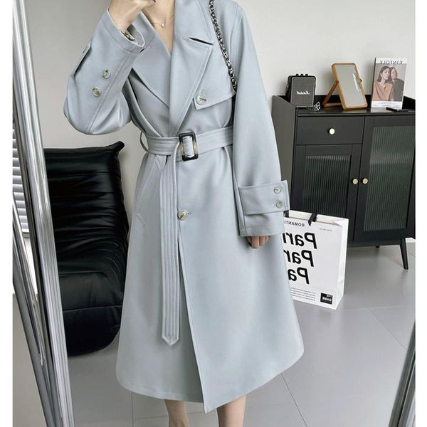 

women's trench coats 2021 autumn women long coat with belts turn down collar loose straight lady windbreaker chic casaco feminino, Tan;black