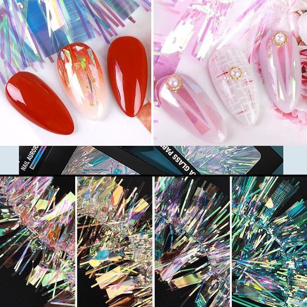 

1box aurora cellophane nail srickers holographic colorful laser decals glass paper foils professional manicure1, Silver;gold