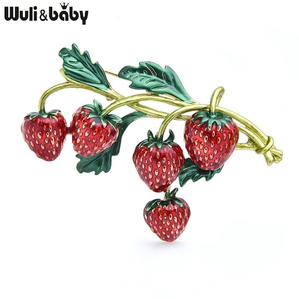 

brooches wuli&baby women for enamel red strawberry bouquet flower weddings party office casual brooch pins gif, Golden;silver