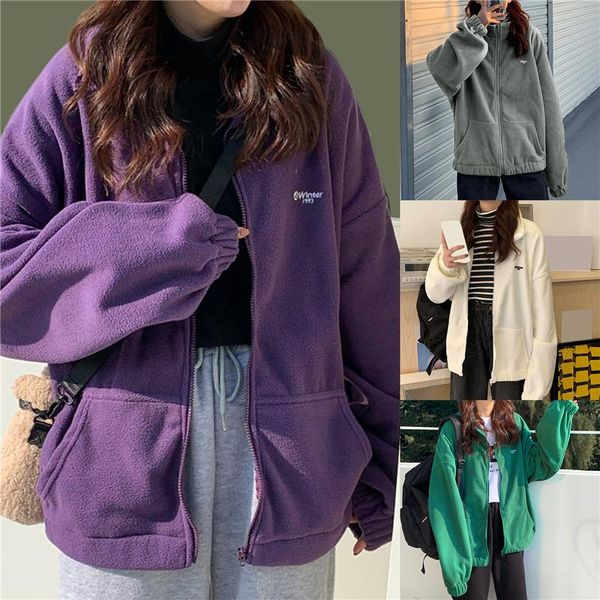 

zip-up hoodie women loose plus velvet sweatshirt pockets letter casual oversized harajuku streetwear womens clothes trendy women's hoo, Black
