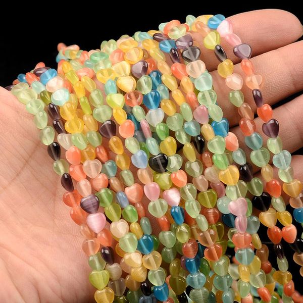 

other 6mm mix colors heart beads natural cat eye loose moon stone for jewelry making diy bracelet necklace crafrs