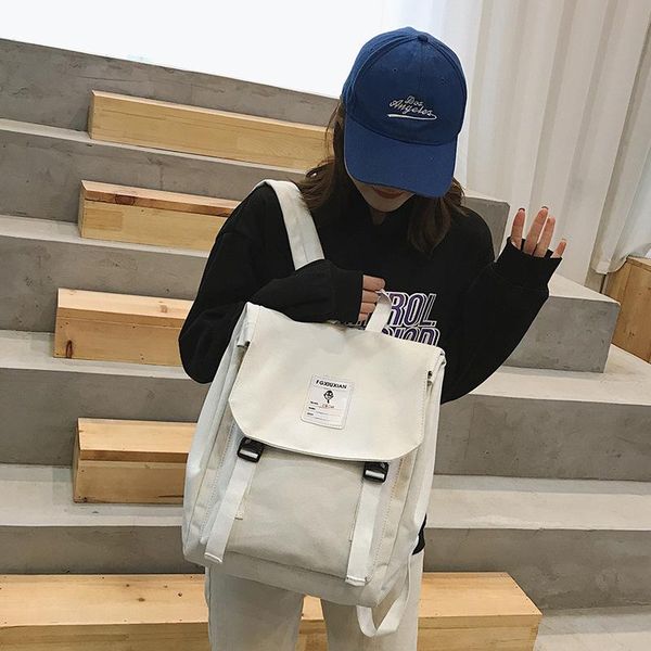 

backpack 2021 canvas woman bag solid color high school student campus purse book