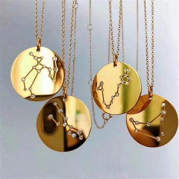 

chokers minimalism 12 zodiac constellation charm necklaces gold color rhinestone choker coin necklace for women girls party jewelry, Golden;silver