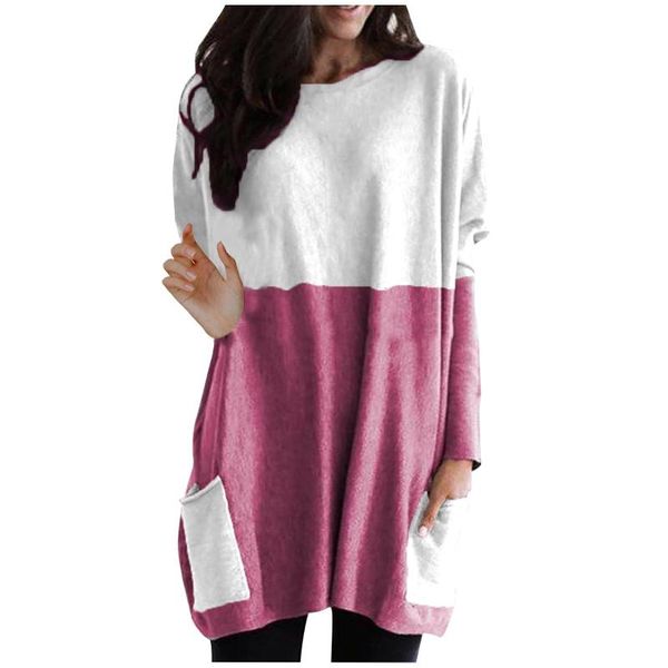

women's hoodies & sweatshirts patchwork cotton loose pocket crewneck sweatshirt plus size women clothing aesthetic streetwear longslee, Black