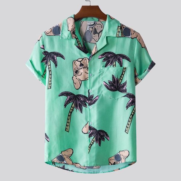 

men's casual shirts short sleeve coconut tree printed shirt men hawaiian style loose print for summer beach, White;black