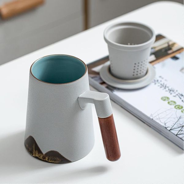 

mugs high-grade desk ceramic cup wooden handle anti-ironing tea with infuser