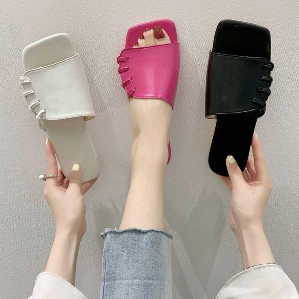 

slippers low shoes fabric pu hoof heels basic rome, Black