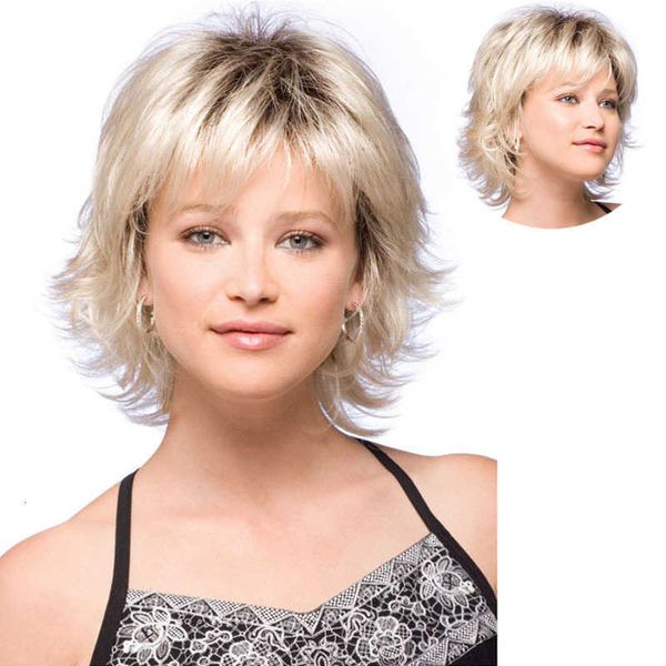 

women's ffy straight inverted short curly hair light blonde fashion middle-aged and elderly women's wig set, Black