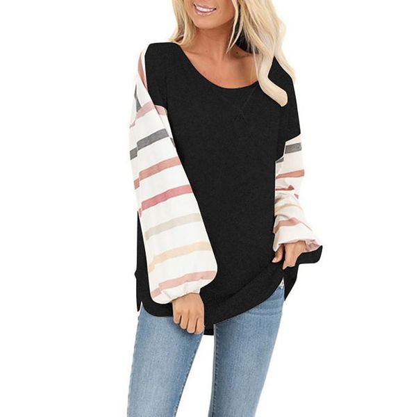 

women's t-shirt t-shirts 2021 fashion stripe long sleeve o-neck loose casual pullover striped blusa streetwear, White