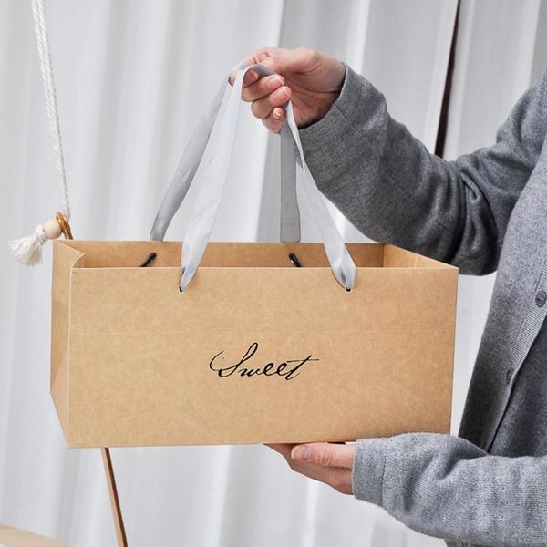 

cake box rectangular kraft paper puff bread packaging with transparent party wedding birthday snack gift bag wrap