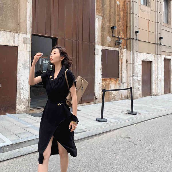 

elegant black wrap in summer short sleeve v neck thin korean pin dress ol wear runway fahsion, Black;gray