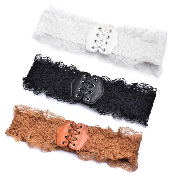 

belts autumn winter white black brown wide lace up corset belt waistband female elastic stretch leather obi for women dress