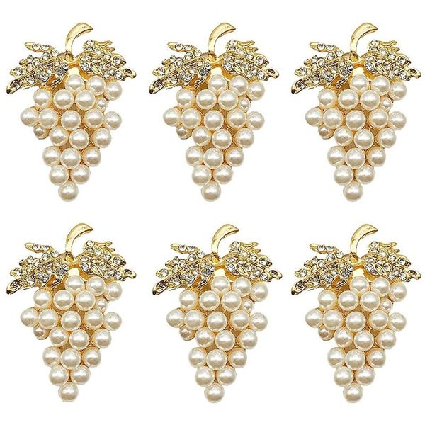 

grapes napkin rings set of 6, with glittering imitation diamond and pearls inlay alloy ring holder