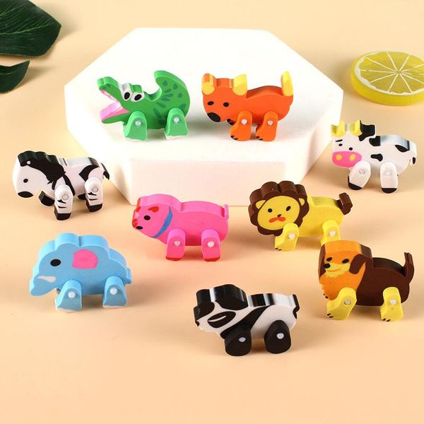 

card holders creative three-dimensional animal eraser sassafras cartoon detachable pupil pencil, Brown;gray
