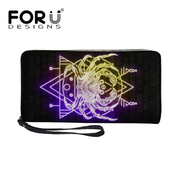 

wallets forudesigns delicate constellation pattern long purse for woman luxury girl's leather pu wallet with hand strap casual coin bag, Red;black