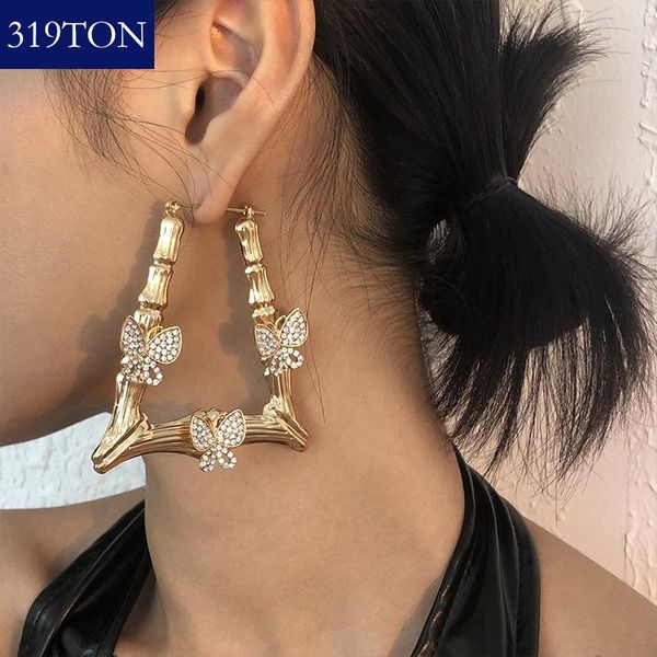 

dangle & chandelier 319ton bamboo big earrings metal butterfly drop europe and america retro ethnic style accessories for women, Silver