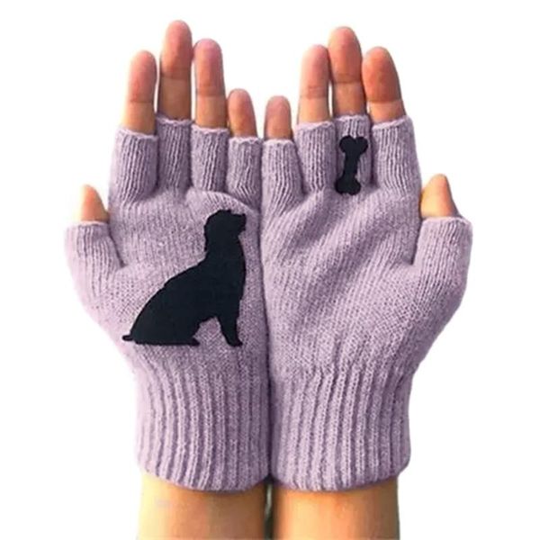 

ski gloves dog for women cute puppy printed warm knitted  fits all smr88