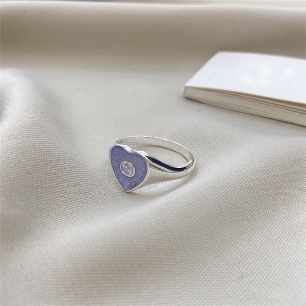 

interlocking light blue enamel love ring 925 silver women's couple ring live broadcast