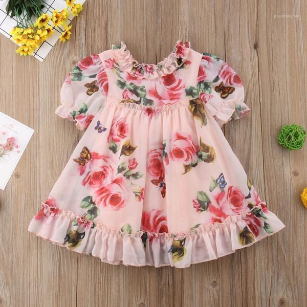 

girl's dresses 1-5 years summer baby girl dress printed flower short flare sleeve tulle tutu birthday party girls clothes1, Red;yellow