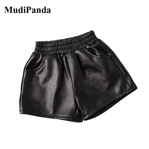 

shorts mudipanda baby girls faux leather spring autumn winter kids casual solid pu short pant teenager girl plus velvet, Black