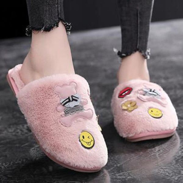 

slippers fashion cute applique winter women home for indoor soft plush bottom slipper cotton warm shoes pantofole donna s963, Black