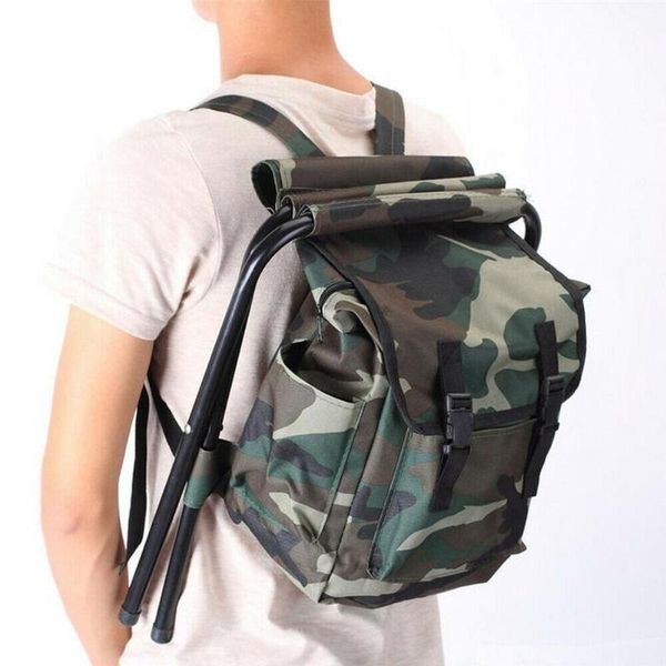 

multi-function portable folding chair camouflage backpacks durable camping hiking fishing stool outdoor accessories