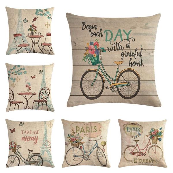 

cushion/decorative pillow 1pcs bicycle bike pattern cotton linen throw cushion cover home decoration sofa bed decor decorative pillowcase