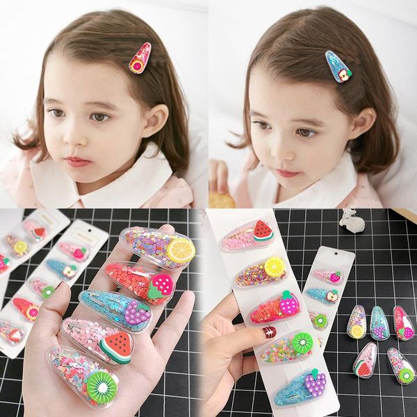 

hair accessories 3/5pcs/ set fashion cute bb hairpins simple children quicksand fruit sequin barrettes sweet girl hairpin 2021, Slivery;white