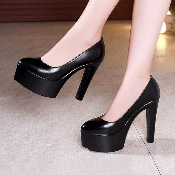 

dress shoes big size 32-43 block heel platform women wedding silver red 2021 shallow high heels pumps ladies office party shoe, Black