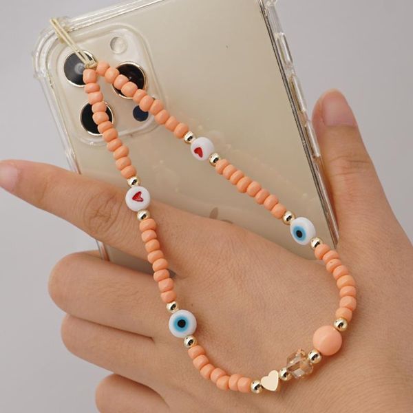 

link, chain wholesale female mobile phone hanging jewelry 8mm white eye beads orange beaded rope short for woman, Black