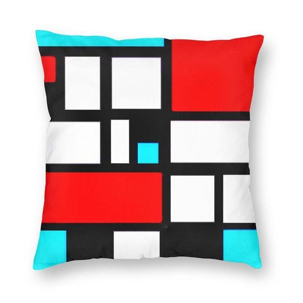 Piet Mondrian Red White And Blue Symphony Federa per cuscino Decorazione De Stijl Motivo Federa per cuscino Cuscino per soggiorno Cuscino/decorazione