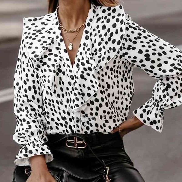 

women's knits & tees women autumn winter v neck ruffles blouses shirt casual loose long sleeve button up blouse fashion chic, White