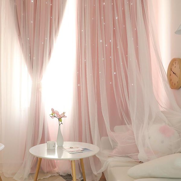 

curtain & drapes cute window screen net red double princess finished hollow star blackout fabric curtains in the living roomld356