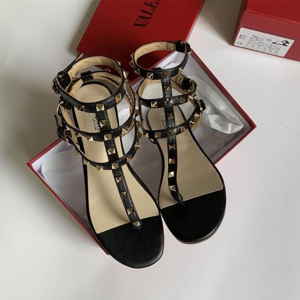 

sandals 2021 women's fashion rivet summer casual all-match leather flat, Black