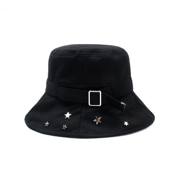 

wide brim hats star button summer bucket for women spring cotton fashion panama caps sun sunscreen fishing black white fisherman's hat, Blue;gray