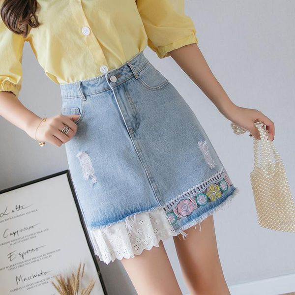 

skirts bethquenoy women denim 2021 femme saias mulher plisada mujer faldas woman lace skirt fashion midi jupe spodnica damska, Black