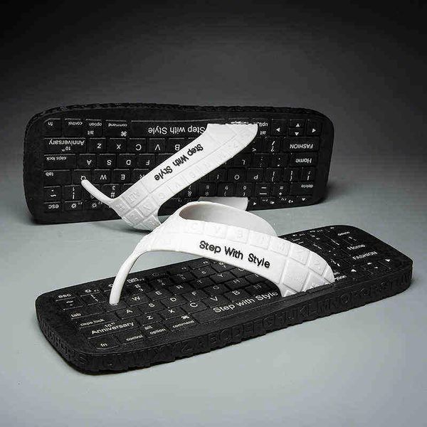 

slippers trendy men's flip flops keyboard design massage slippers men casual slides non slip square toe shoes men home slippers flat 22, Black