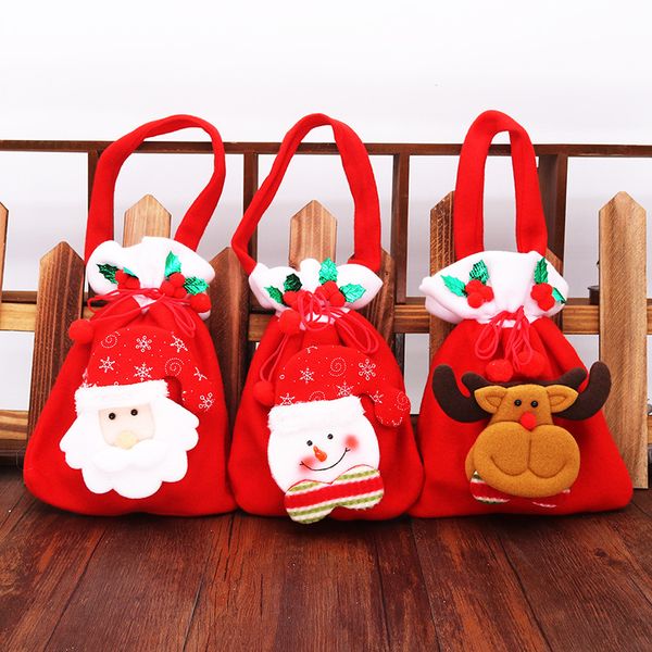 Borsa regalo di Natale in velluto rosso da 25 cm con decorazioni natalizie