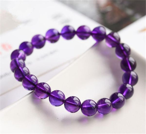 

beaded, strands purple natural amethyst gems stone crystal bracelets for women female stretch round bead bracelet 8mm 9mm 10mm 11mm, Black