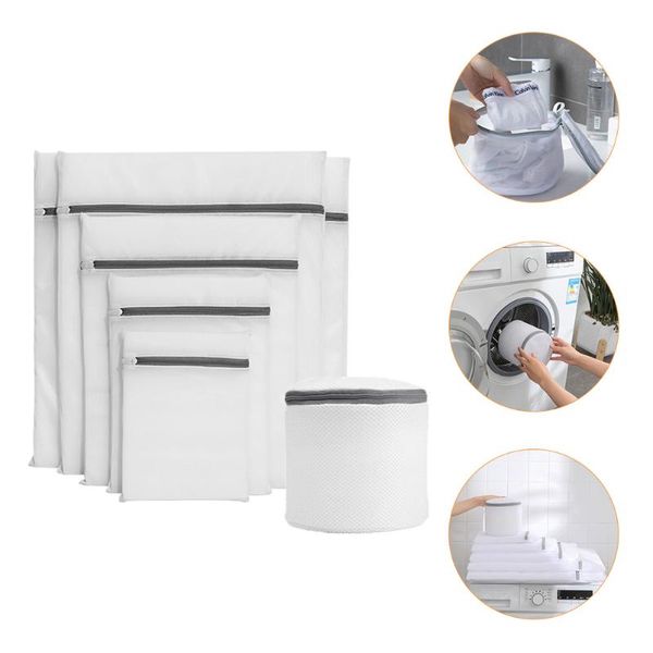 

laundry bags 1 set 6pcs wash practical zipper (white)
