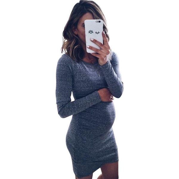 

2021 new solid color round neck long sleeve white maternity dress plus size pregnancy clothes q0104