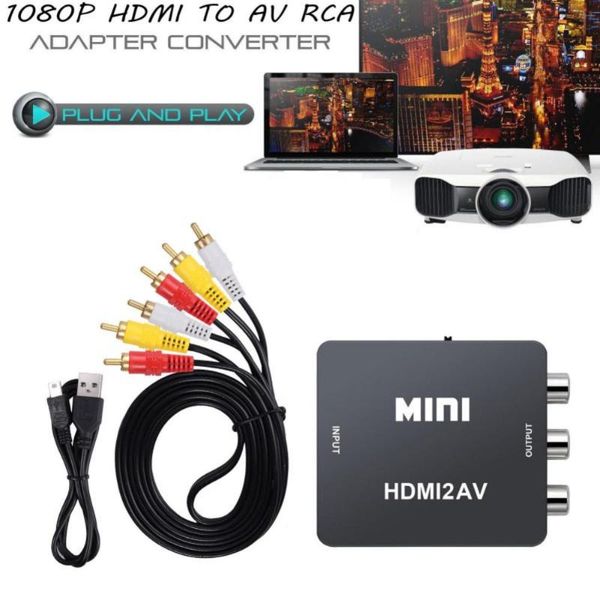 

audio cables & connectors mini hd video converter box to rca av/cvsb l/r 1080p 2av adapter hdtv