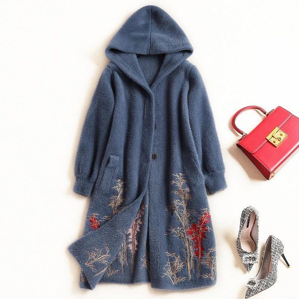 

women's sweaters 2021 fashion sweater coat winter hooded long sleeve loose embroidery solid color jacket, White;black