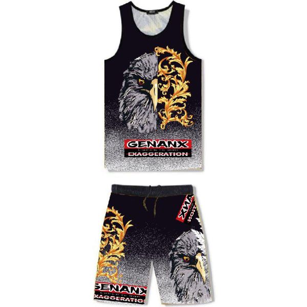 

printed sleeveless t-shirt trendy personality men' handsome sports fitness quick-drying vest, White;black