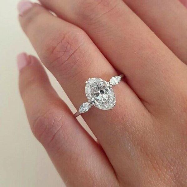 

wedding rings luxury female white zircon stone ring classic silver color engagement charm crystal oval for women, Slivery;golden
