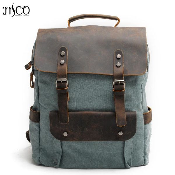 

backpack mco men women vintage canvas retro rucksack lapmilitary oiled leather shoulder travel bag personalised schoolbag