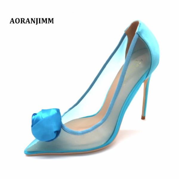 

light blue mesh ventilate with big flower pointed toe women lady girl high heel shoes pump size 33 43 dress, Black