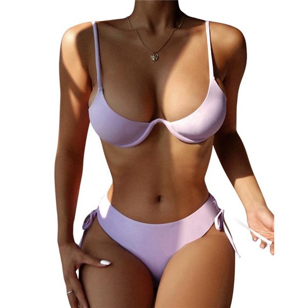 

female swimsuit high waist bikini 2021 women swimwear two-pieces strap backless lace-up bathing suit tie-up women's, White;black