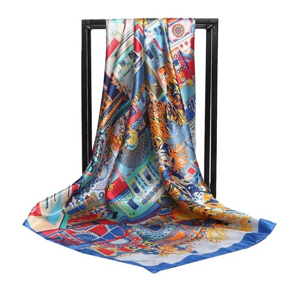 

scarves design women's shawl artistic atmosphere splash ink oil printing aestheticism female square scarf decorate head, Blue;gray